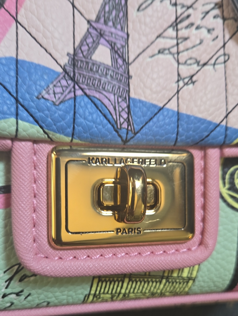 Karl Lagerfeld, NWT, blush pink Paris pastel, Luxe Leather Handbag, gold chain - Picture 3 of 15